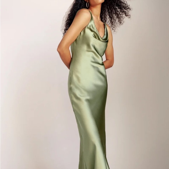 Reformation Olive Green Satin Midi Slip Dress - Picture 2 of 10